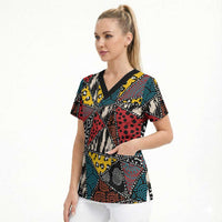 African Wild Animal Skins Scrub Top Triangles Pattern Afro Pattern Style