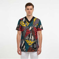 African Wild Animal Skins Scrub Top Triangles Pattern Afro Pattern Style