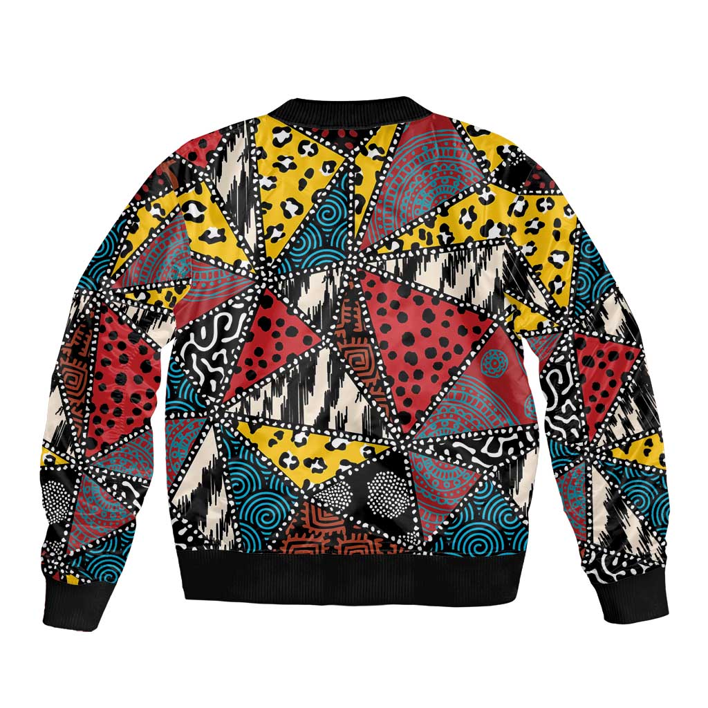 Wild Animal Skins Sleeve Zip Bomber Jacket Triangles Pattern Afro Pattern Style - Wonder Print Shop