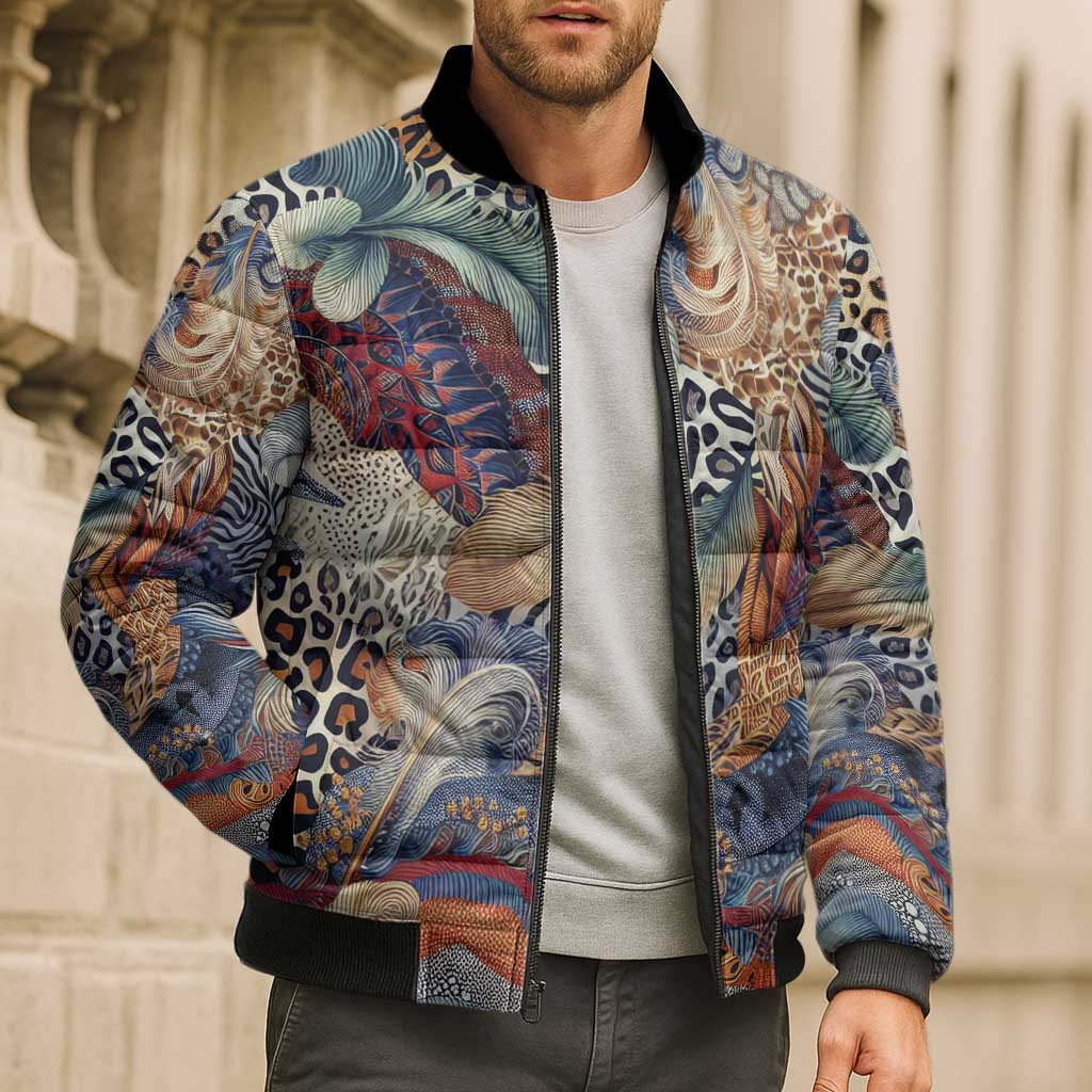 Wild Animal Skins Bomber Puffer Jacket Unique Leopard Zebra And Snake Patterns - Wonder Print Shop