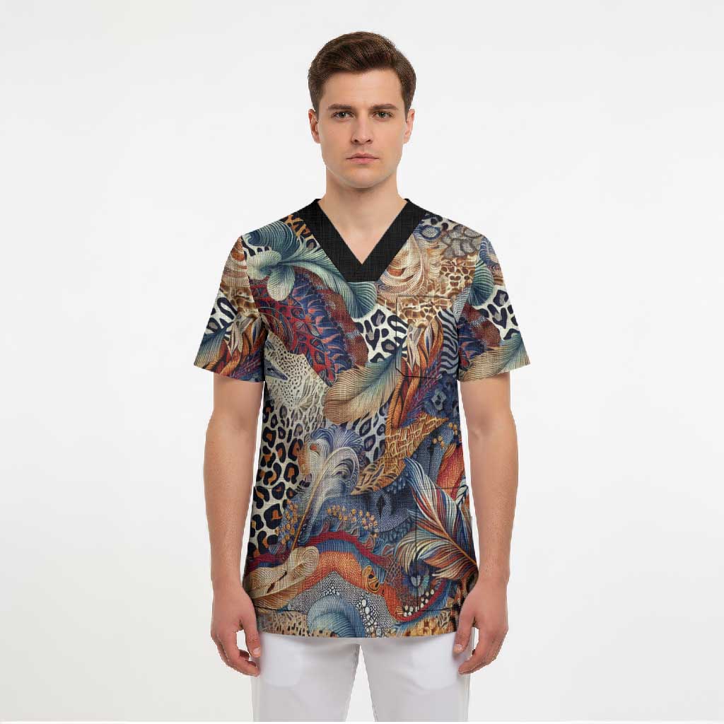 African Wild Animal Skins Scrub Top Unique Leopard Zebra And Snake Patterns