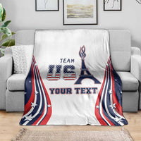 Custom white throw blanket with centered Eiffel Tower, 'TEAM' and 'YOUR TEXT'