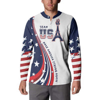 Men's white and navy button henley sweatshirt with front TEAM USA and flag artwork