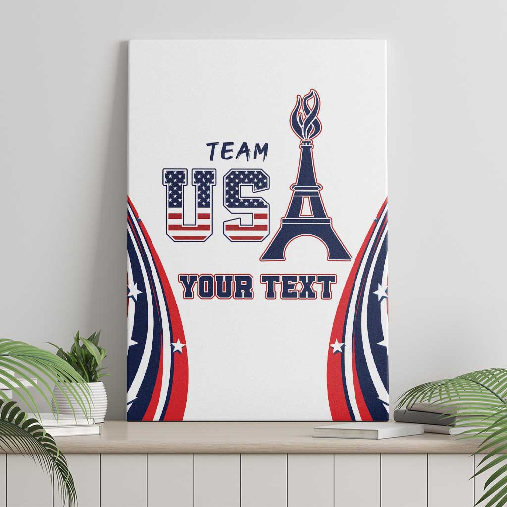 White canvas wall art featuring “TEAM USA,” Eiffel Tower graphic, and “YOUR TEXT”