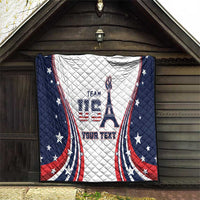 Personalized USA quilt displayed indoors with “TEAM USA” and “YOUR TEXT” over white center