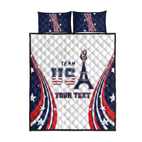 Personalized quilt bed set featuring 'YOUR TEXT' graphic, stars, and striped design