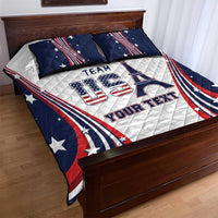 Personalized quilt bed set with quilted white base, 'TEAM USA' emblem, and star stripes