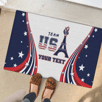 Personalized USA rubber doormat with Team USA and your text design in navy, white, and red