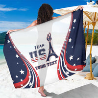 Patriotic personalized sarong, white with navy stars and red ribbon graphic