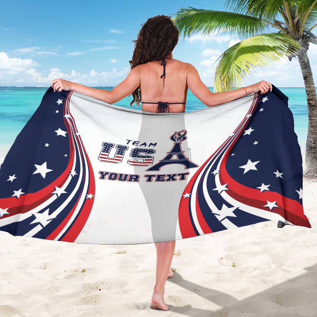 Personalized sarong in white with navy stars, red stripes, TEAM and YOUR TEXT
