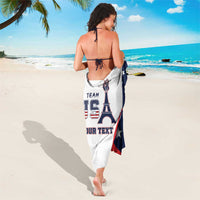White sarong with navy and red star design, TEAM and YOUR TEXT