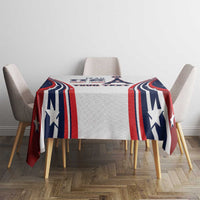 Rectangular patriotic tablecloth with red, white, and navy star stripe design