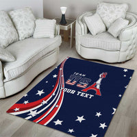 Blue area rug with stars and Eiffel Tower artwork, centered custom text
