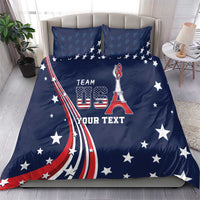 Blue Team USA bedding set with stars, patriotic stripes, and two matching pillows