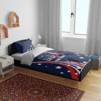 Blue Team USA bedding set with star and patriotic stripe print and two pillow covers