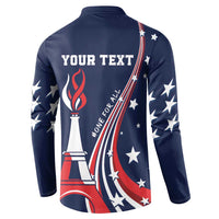 Blue henley sweatshirt back with 'YOUR TEXT' and Eiffel torch graphic