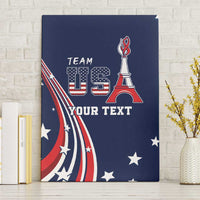 Personalized blue canvas wall art with Team USA logo, Eiffel Tower graphic, and Your Text