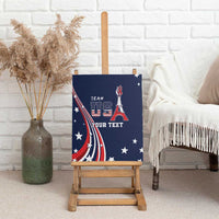 Personalized blue canvas wall art on easel with Team USA, Eiffel Tower, and Your Text