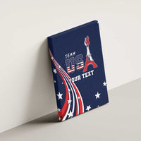Personalized blue canvas wall art wall view with Team USA, Eiffel Tower, and Your Text