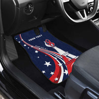 Blue car floor mat with Eiffel Tower and stars, “YOUR TEXT” printed near top