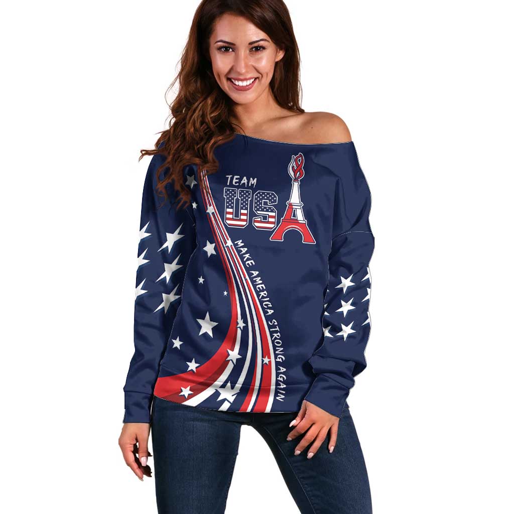 Personalized USA One For All Off Shoulder Sweater Go Paris 2024 - Wonder Print Shop