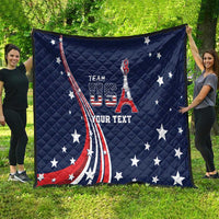 Navy personalized quilt featuring stars and US flag ribbon graphic with “TEAM” and “YOUR TEXT”