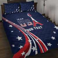 Blue quilt bed set with stars, stripes and Team USA graphic; includes two matching pillowcases