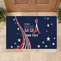 Blue USA-themed rubber doormat with stars, Team USA graphic, and Your Text
