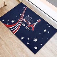 Blue USA-themed rubber doormat with stars, Team USA crest, and Your Text