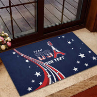 Blue rubber doormat with stars and Team USA torch graphic plus Your Text