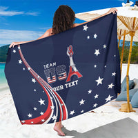 Navy beach sarong with star pattern and Eiffel Tower graphic, personalized text area