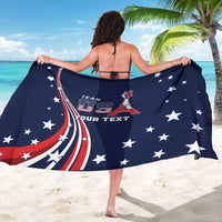 Navy sarong wrap with large stars and red-white Eiffel Tower motif on front