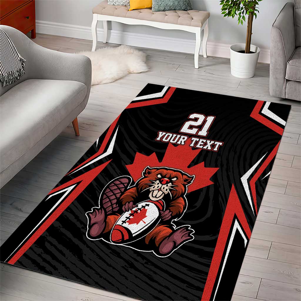 Area rug with beaver mascot, black/red/white design, "YOUR TEXT" text and 21