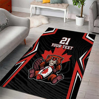 Area rug with beaver mascot, black/red/white design, "YOUR TEXT" text and 21