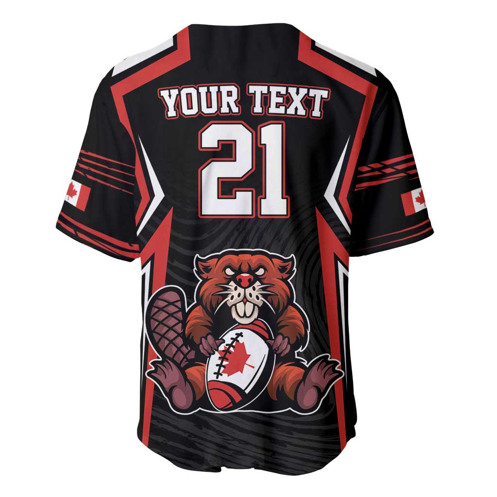Custom black baseball jersey back with red trim, YOUR TEXT 21 and mascot graphic