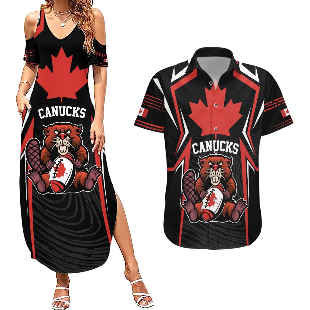 Custom Canada Rugby Pacific Couples Matching Summer Maxi Dress and Hawaiian Shirt Beaver and Maple Leaf LT9 - Wonder Print Shop