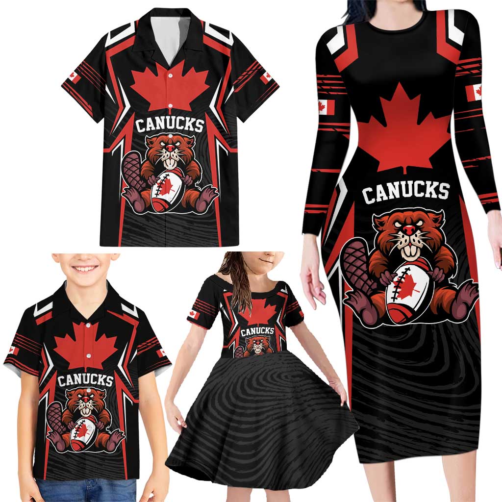 Custom Canada Rugby Pacific Family Matching Long Sleeve Bodycon Dress and Hawaiian Shirt Beaver and Maple Leaf LT9 - Wonder Print Shop