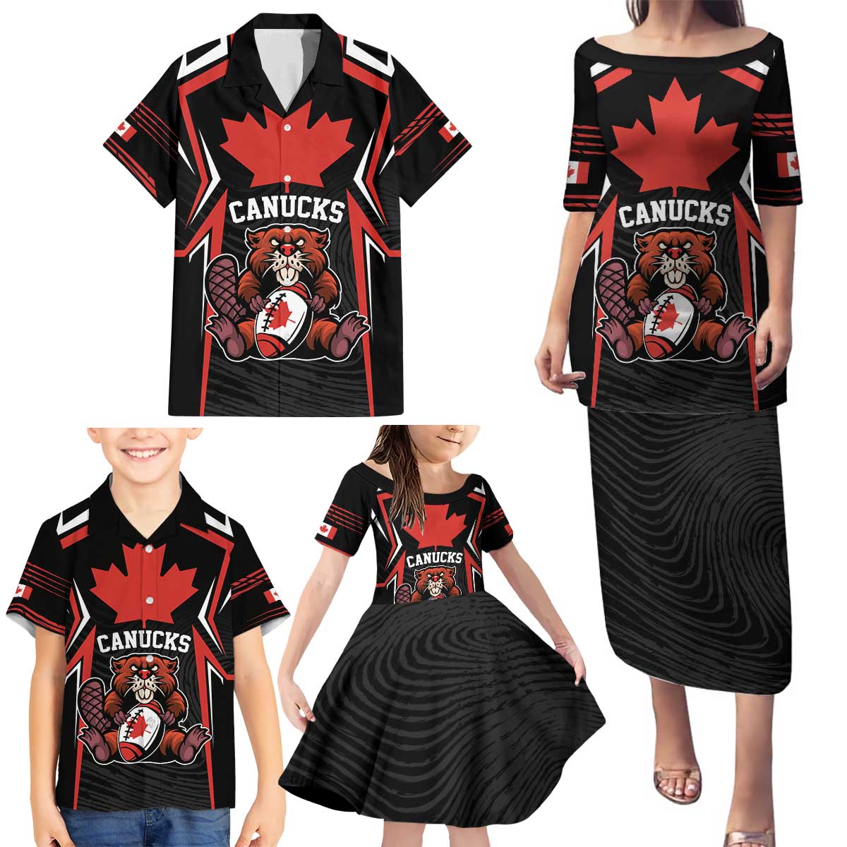 Custom Canada Rugby Pacific Family Matching Puletasi and Hawaiian Shirt Beaver and Maple Leaf - Wonder Print Shop