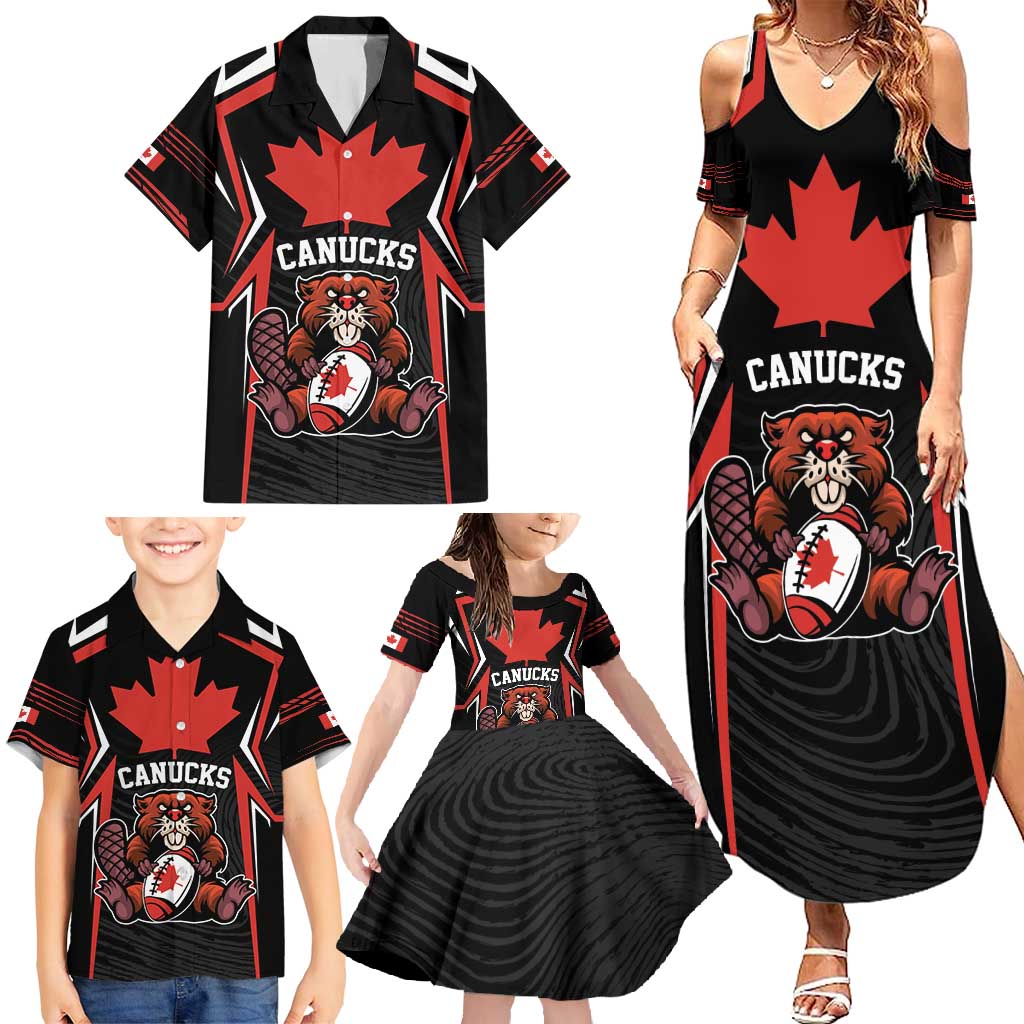 Custom Canada Rugby Pacific Family Matching Summer Maxi Dress and Hawaiian Shirt Beaver and Maple Leaf - Wonder Print Shop