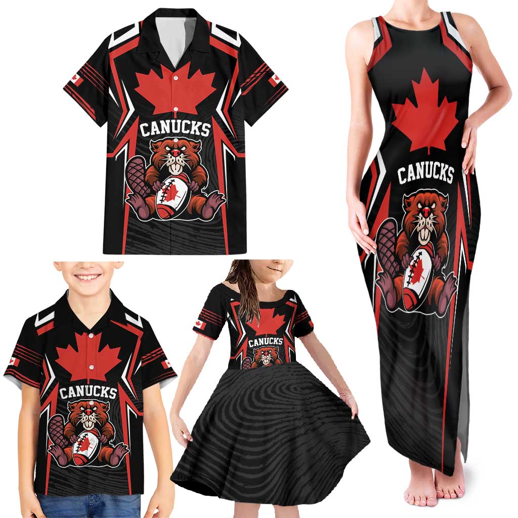 Custom Canada Rugby Pacific Family Matching Tank Maxi Dress and Hawaiian Shirt Beaver and Maple Leaf - Wonder Print Shop