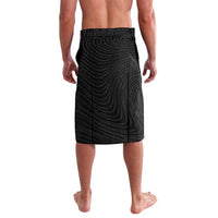 Black rugby shorts with wavy stripe pattern, back view