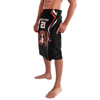 Custom rugby shorts black with red-trim side graphic panel and logo