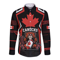 Custom Canada rugby button shirt, black with red maple leaf and beaver front graphic