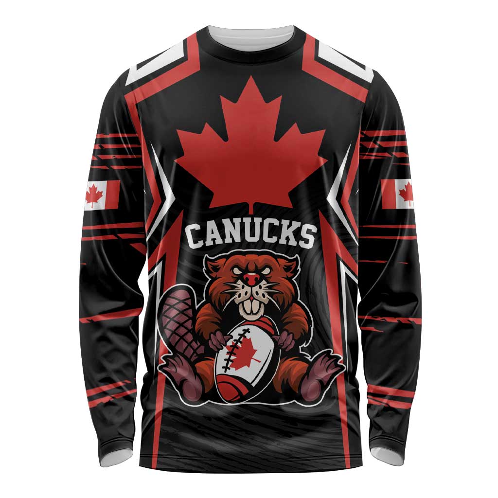 Custom Canada Rugby Pacific Long Sleeve Shirt Beaver and Maple Leaf - Wonder Print Shop