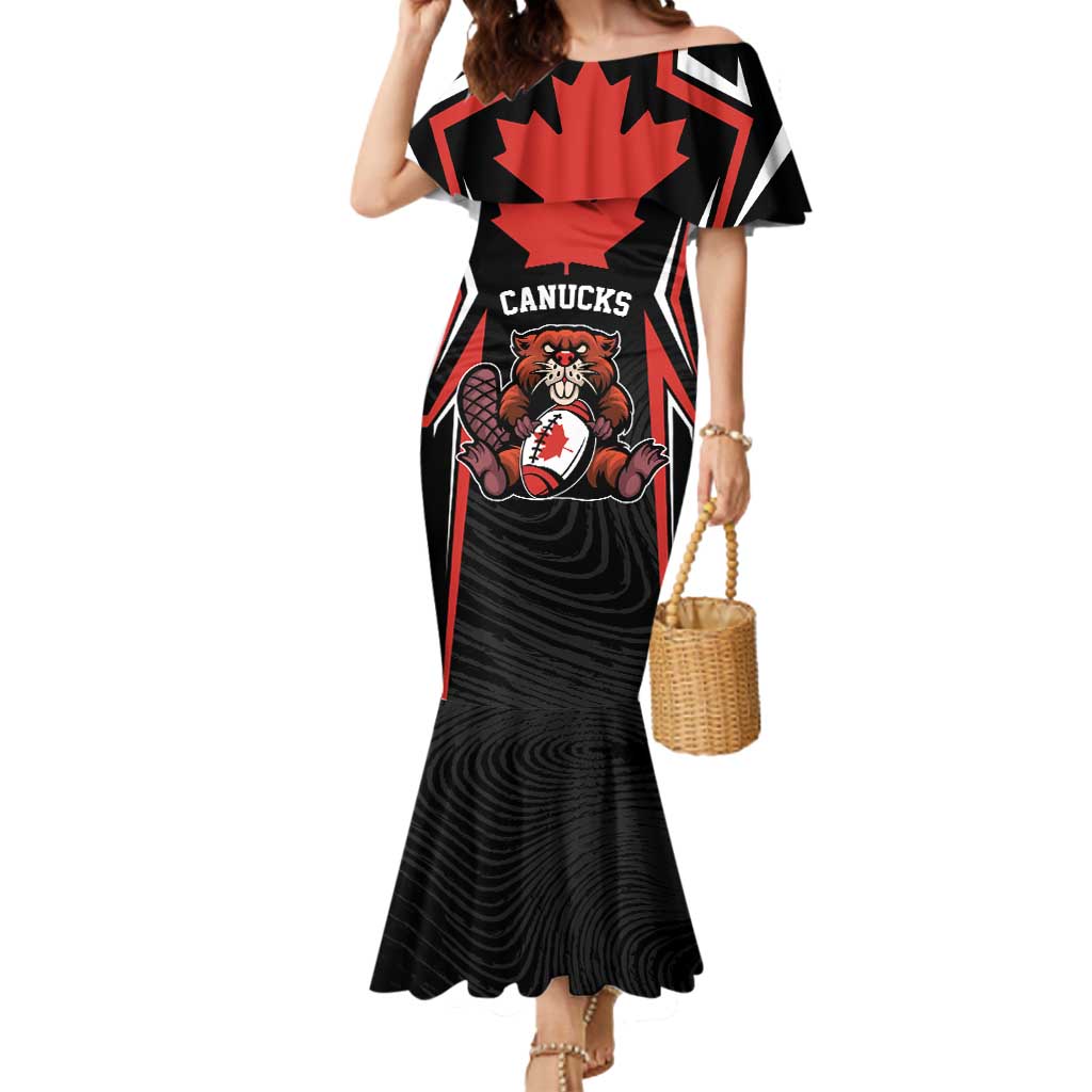 Custom Canada Rugby Pacific Mermaid Dress Beaver and Maple Leaf - Wonder Print Shop