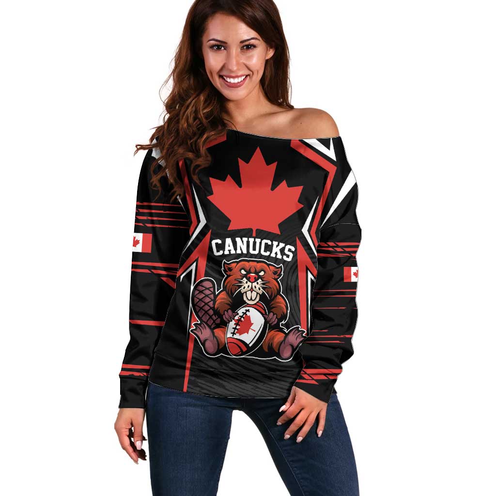 Custom Canada Rugby Pacific Off Shoulder Sweater Beaver and Maple Leaf - Wonder Print Shop