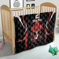 Black quilt with red and white team jersey design, beaver graphic, number 21, custom text