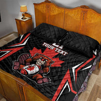 Black quilt bed set with two pillows, red center panel, bulldog football graphic, 'YOUR TEXT', 21