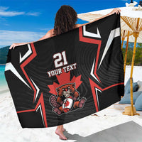 Black sarong with red-and-white hockey graphic, beaver emblem, and custom text 21