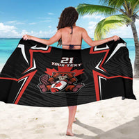 Black sarong shown from back with red-and-white star design, beaver mascot, custom 21 text
